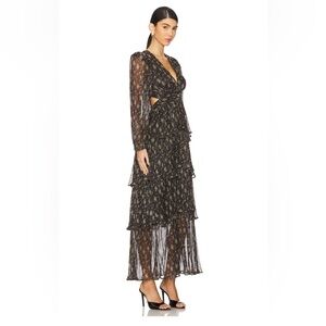 Astr The Label- Anora Dress in Black and Gold Foil